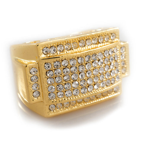 14k Gold Iced Rectangular Pinky Ring