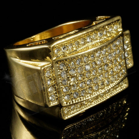 14k Gold Iced Rectangular Pinky Ring