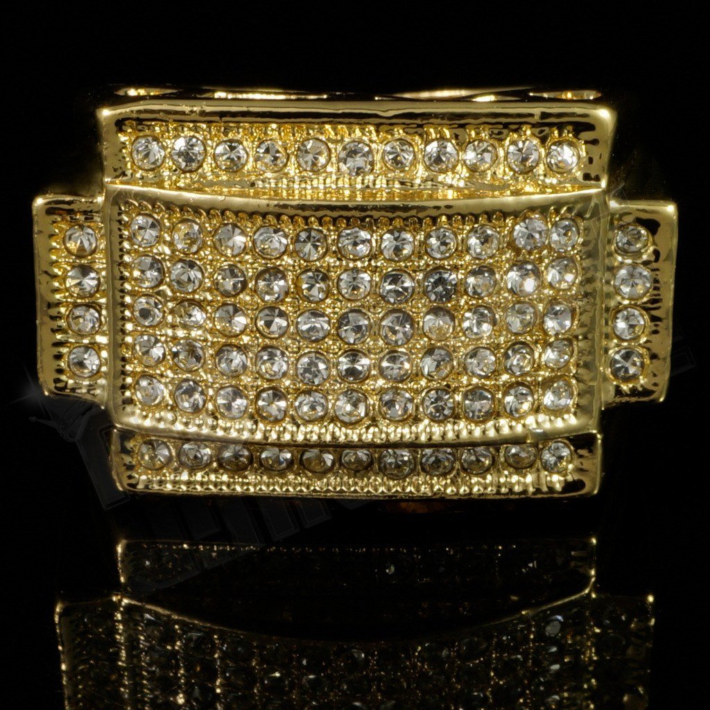 14k Gold Iced Rectangular Pinky Ring