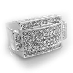 14k White Gold Iced Rectangular Pinky Ring