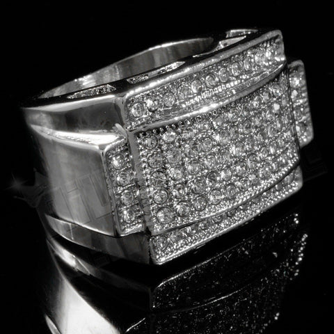 14k White Gold Iced Rectangular Pinky Ring