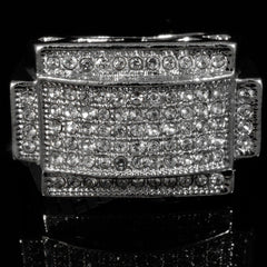 14k White Gold Iced Rectangular Pinky Ring