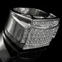 14k White Gold Iced Rectangular Pinky Ring