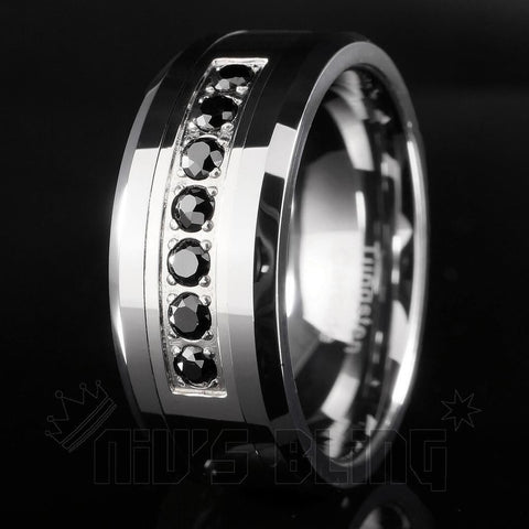 Black Diamond CZ Tungsten Carbide Simulated Ring 8MM