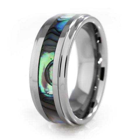 Abalone Shell Silver Tungsten Carbide Ring 8MM