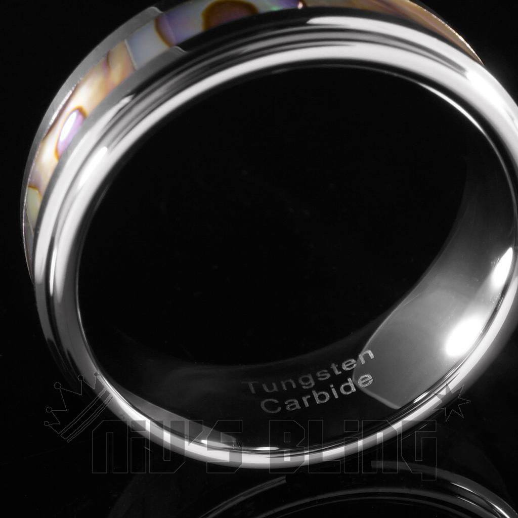 Abalone Shell Silver Tungsten Carbide Ring 8MM