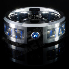 Black and Blue Carbon Fiber Inlay Tungsten Carbide Ring