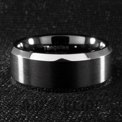 Black Brushed Stripe Tungsten Carbide Ring 8MM