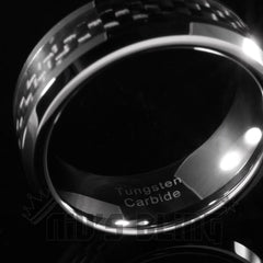 Black Carbon Fiber Silver Tungsten Carbide Ring 8MM