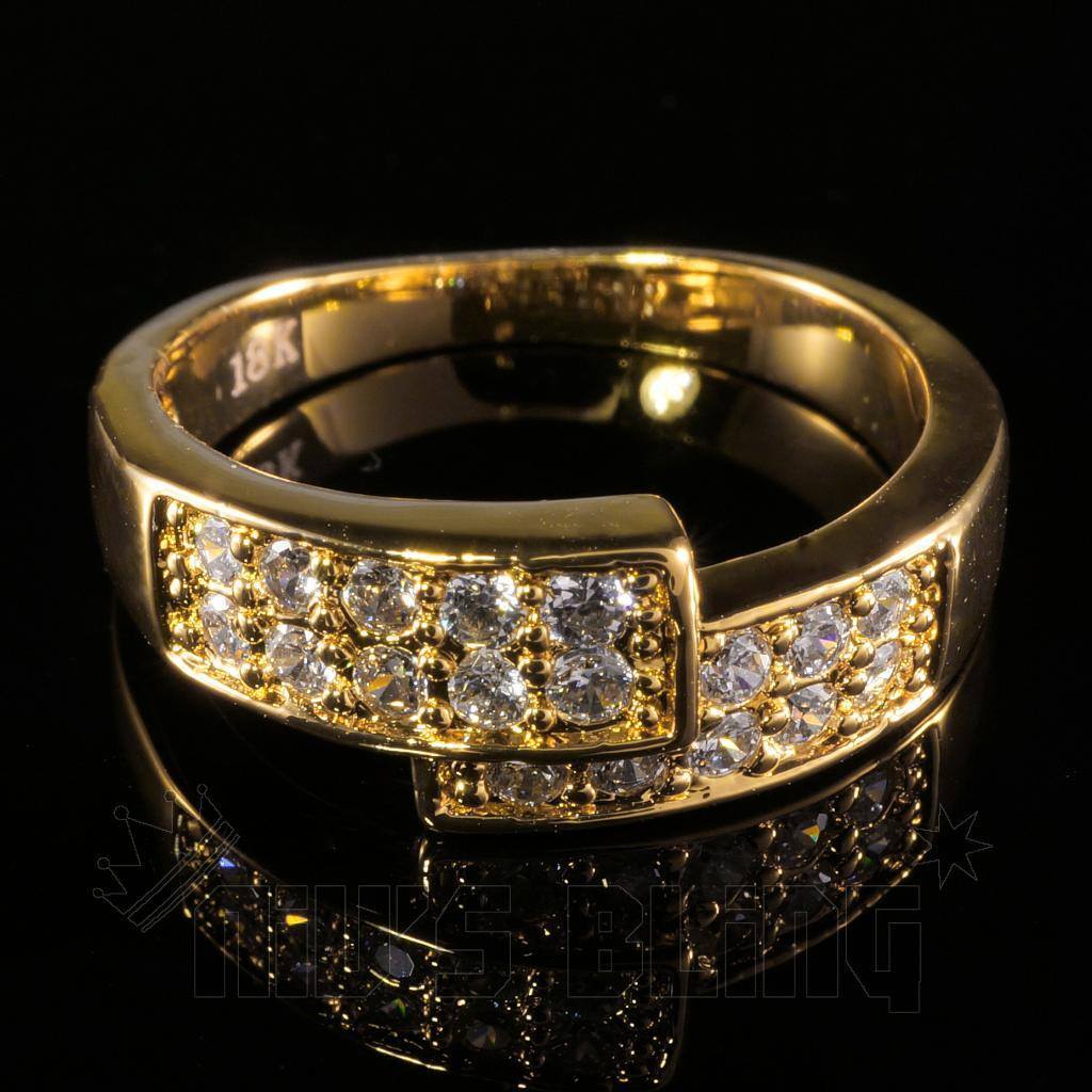 18K Gold Iced Engagement Band Pinky Ring