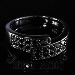 18K Black Gold Iced Engagement Band Pinky Ring