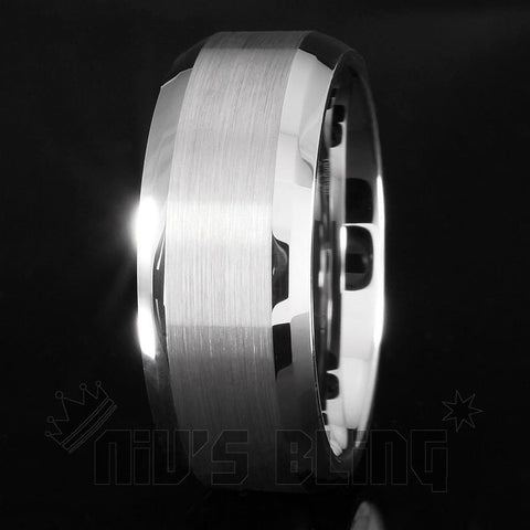 Silver Brushed Tungsten Carbide Ring 8MM