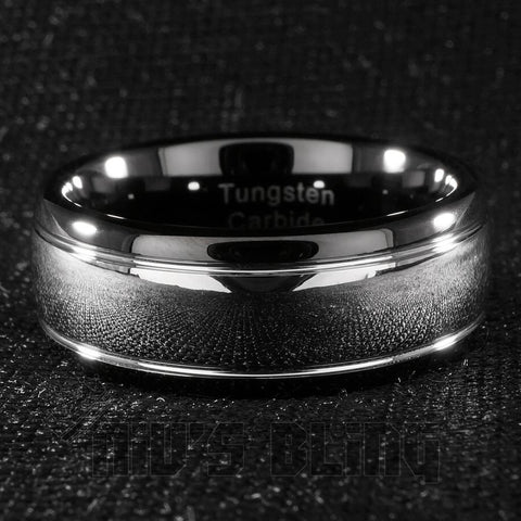 Black Silver Dome Tungsten Carbide Ring 8MM