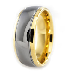 18K Gold Silver Dome Tungsten Carbide Ring 8MM