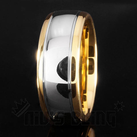 18K Gold Silver Dome Tungsten Carbide Ring 8MM