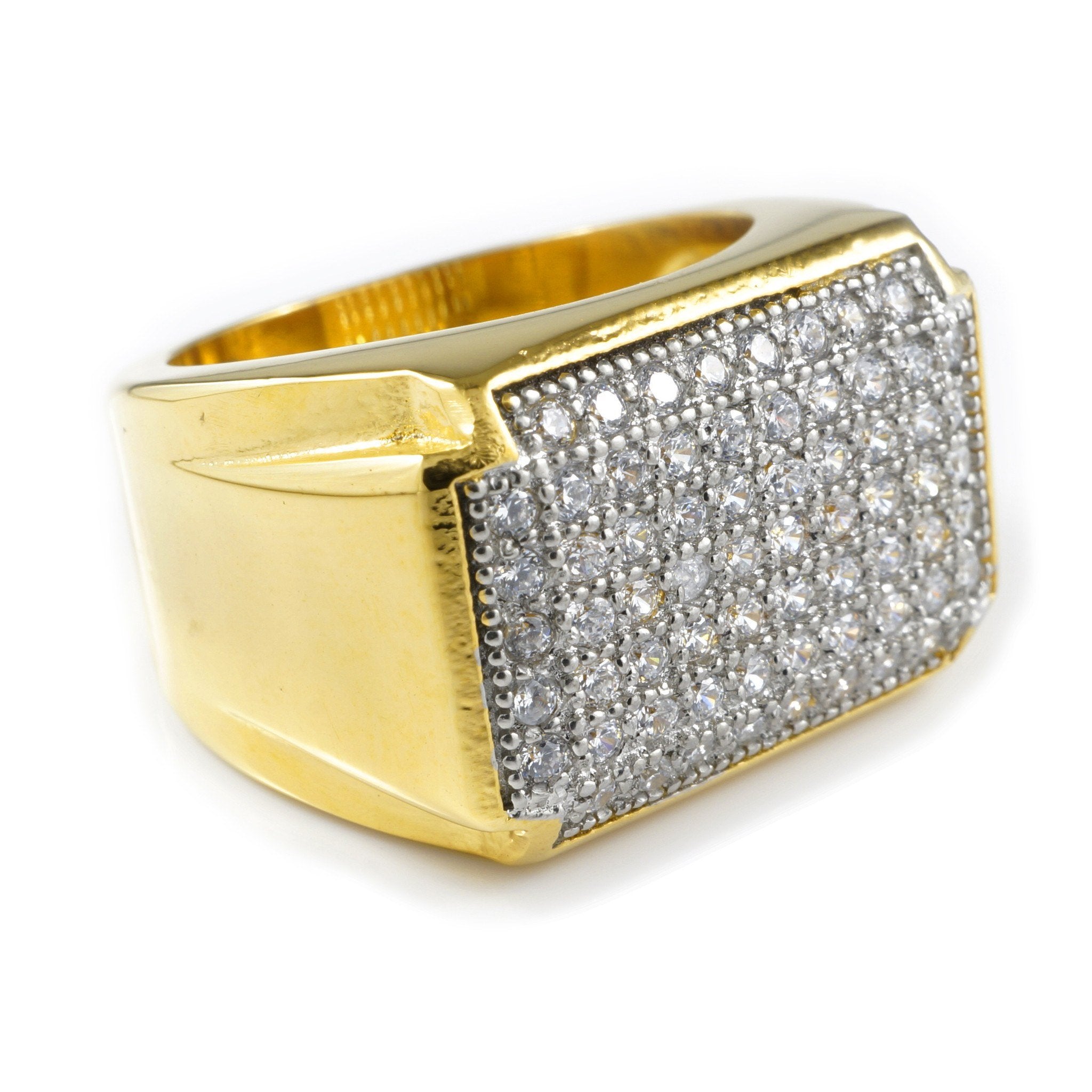 18k Gold Iced Stainless Steel Rectangle Ring