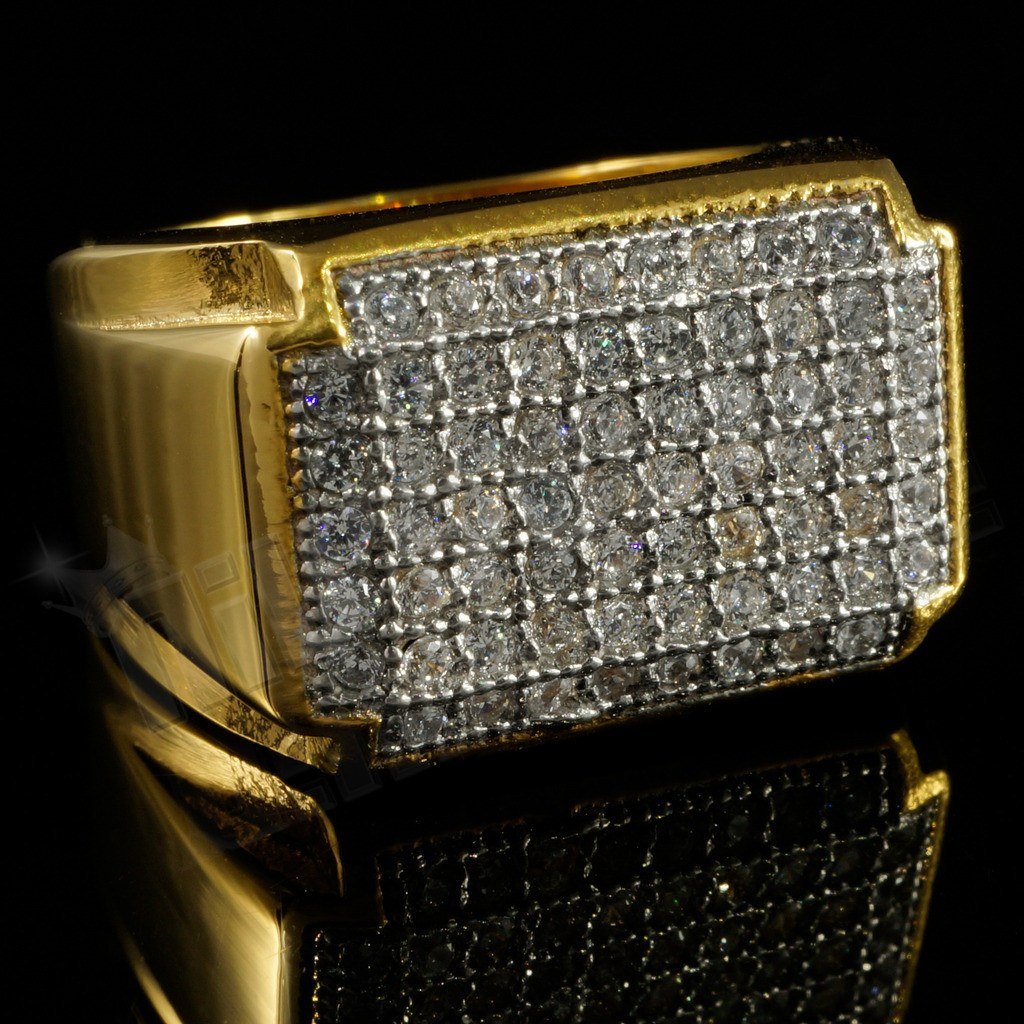 18k Gold Iced Stainless Steel Rectangle Ring