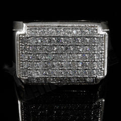 18k White Gold Iced Stainless Steel Rectangle Ring
