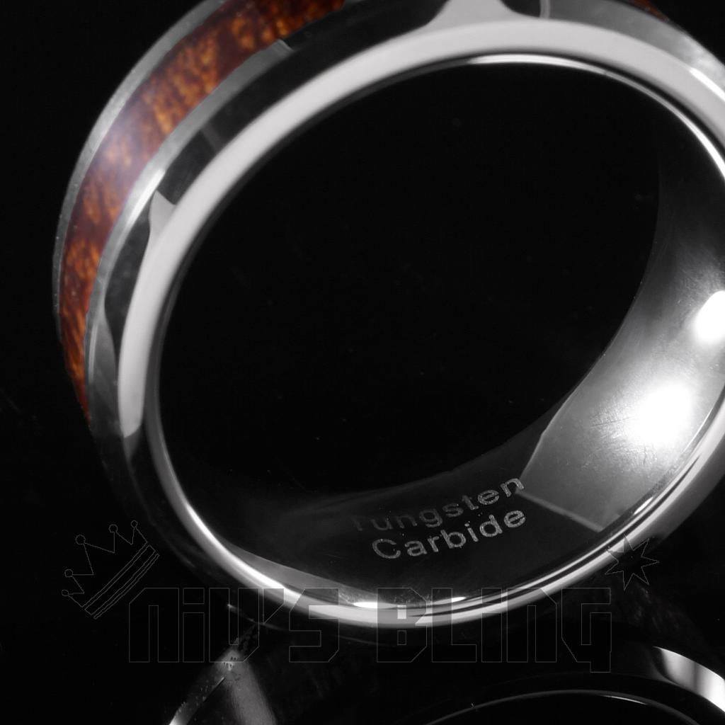 Wood Inlay Silver Tungsten Carbide Ring 8MM