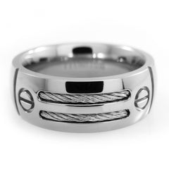 Stainless Steel Cable Inlay Titanium Ring