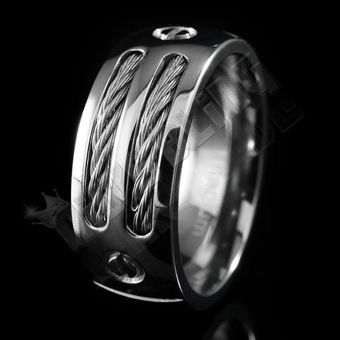 Stainless Steel Cable Inlay Titanium Ring