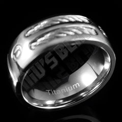 Stainless Steel Cable Inlay Titanium Ring