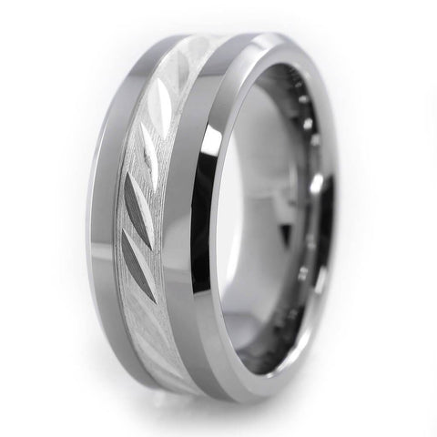 Sterling Silver Inlay Tungsten Carbide Ring 8MM