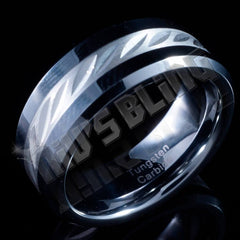 Sterling Silver Inlay Tungsten Carbide Ring 8MM