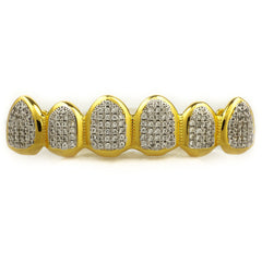 18k Gold Micro Pave Rhodium Prong Grillz