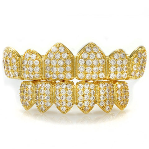 18K Gold Plated CZ Cluster Top Bottom Grillz
