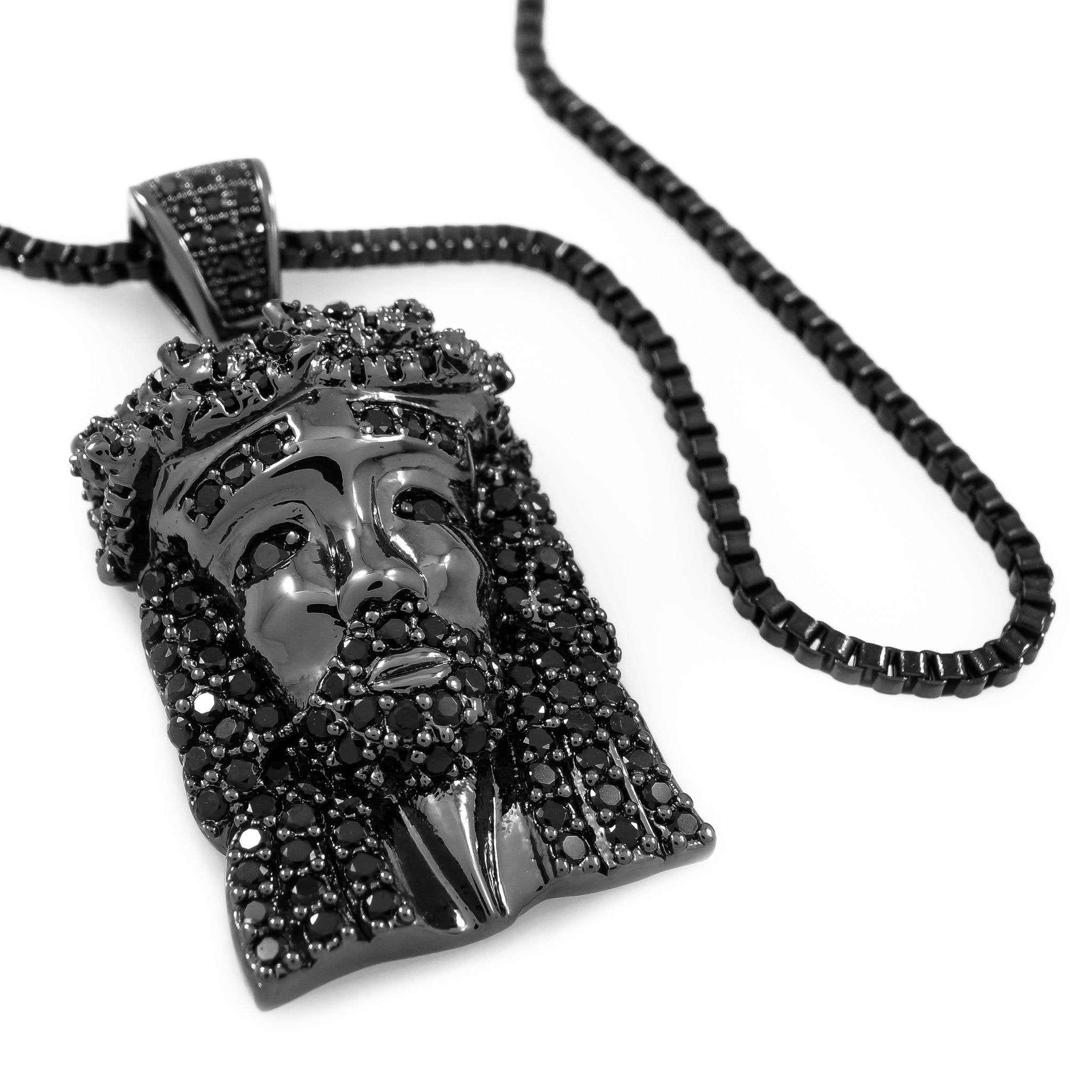 18k Black Gold Iced Mini Jesus Piece 1 with Box Chain