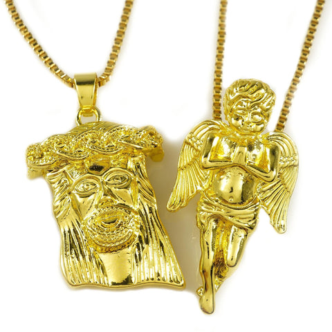 18K Gold Angel and Jesus Piece Combo With Box Chain
