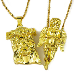 18K Gold Angel and Jesus Piece Combo With Box Chain
