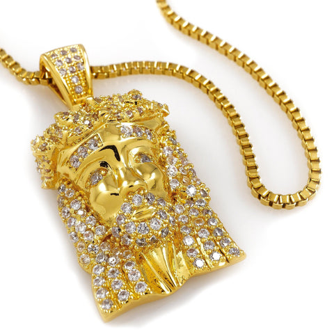 18k Gold Iced Mini Jesus Piece 1 With Box Chain